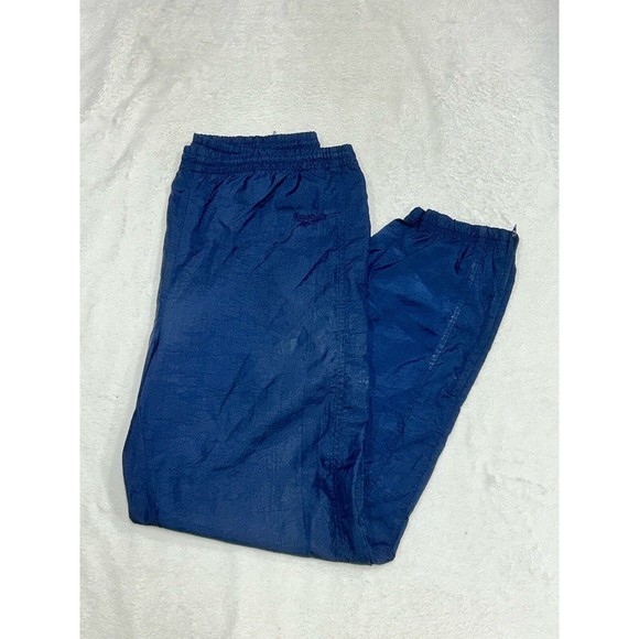 Vintage Reebok Men's Large Windbreaker Track Pants Lined Ankle Zip Navy Blue - Picture 1 of 8